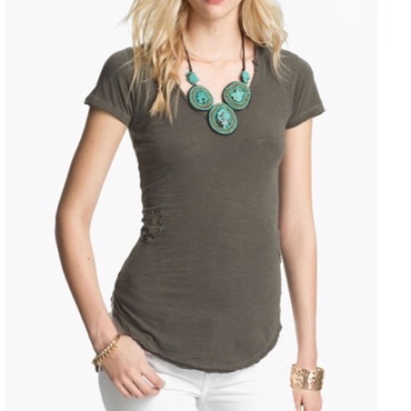 Free People Battenburg Lace Trim Tee Shirt Small - Picture 2 of 5